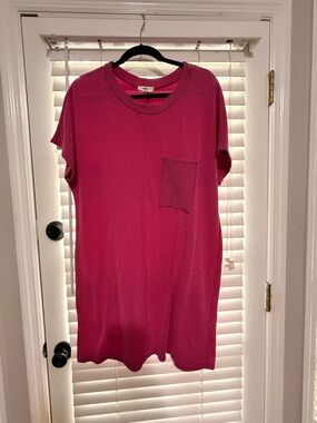 entro Hot Pink Ribbed Pocket Tee Dress